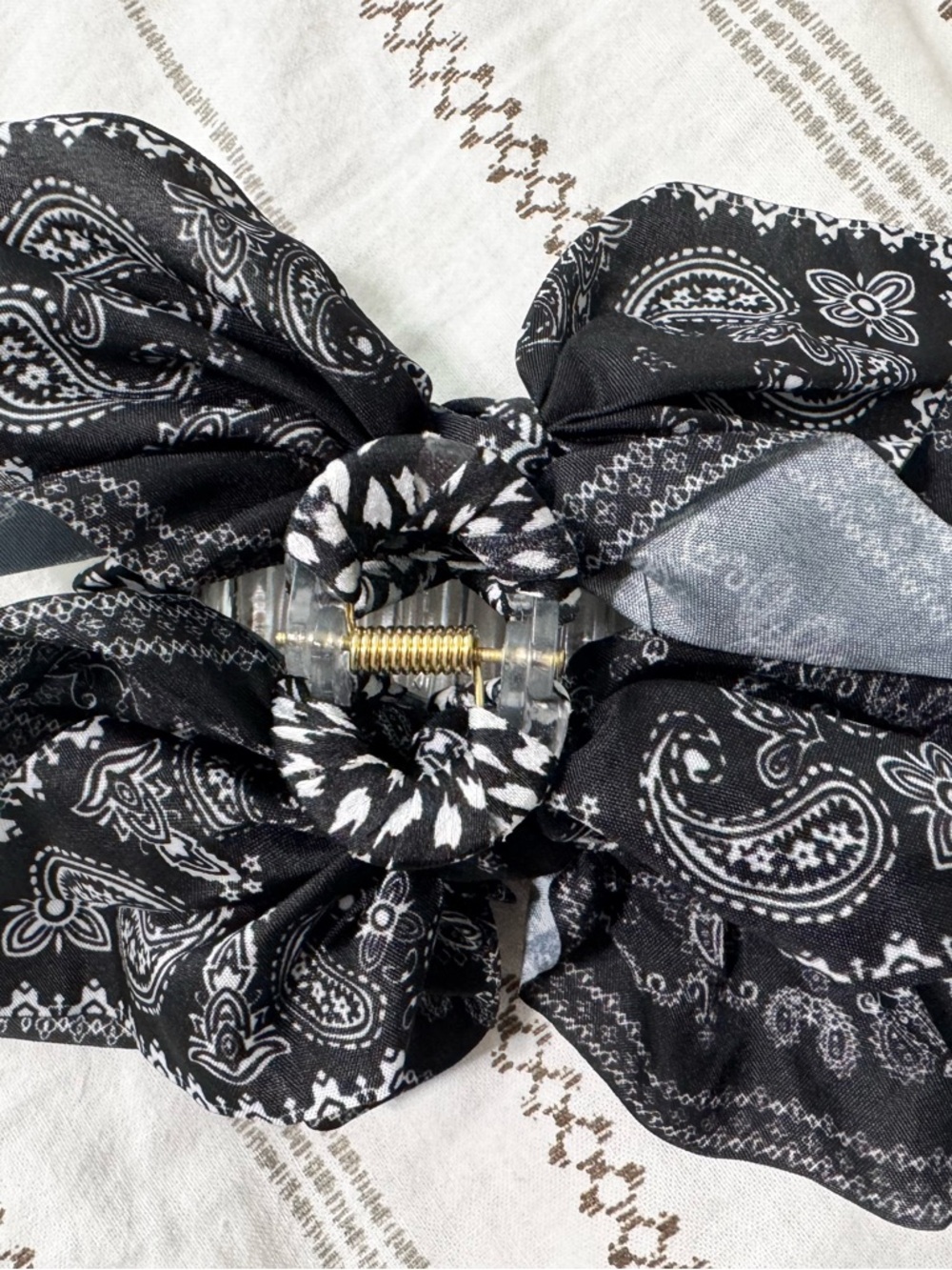 Black Paisley Bow Hair Clip